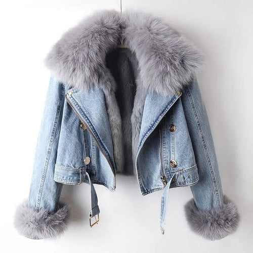 Amara — Chaqueta Denim Cálida Forro de Pelo | Edición Lujo
