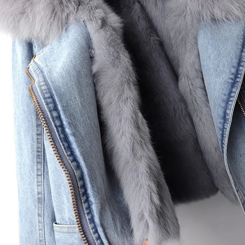 Amara — Chaqueta Denim Cálida Forro de Pelo | Edición Lujo