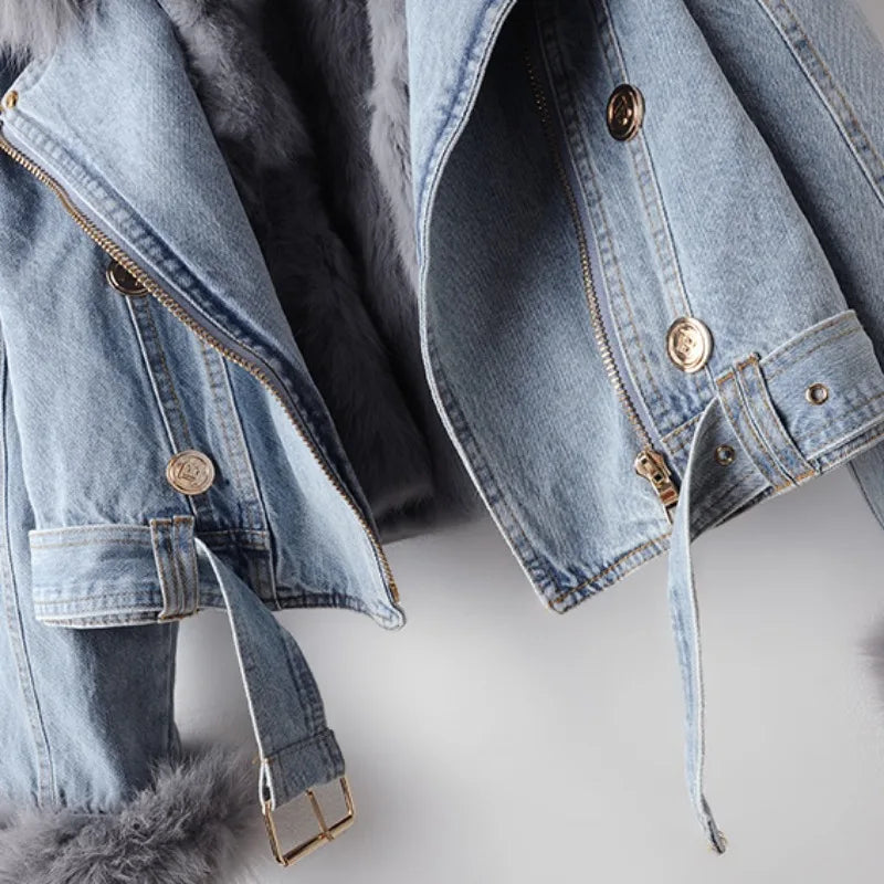 Amara — Chaqueta Denim Cálida Forro de Pelo | Edición Lujo