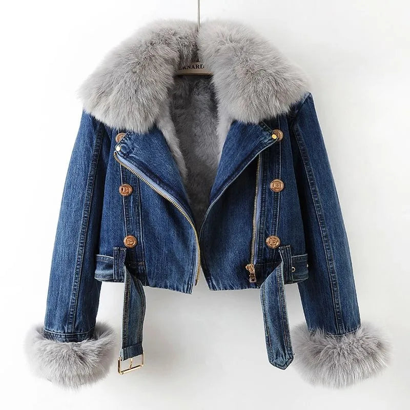 Amara — Chaqueta Denim Cálida Forro de Pelo | Edición Lujo