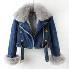 Amara — Chaqueta Denim Cálida Forro de Pelo | Edición Lujo