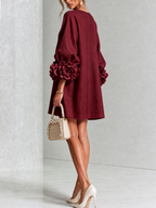AMPARO | Vestido corto con botones de flor y mangas abullonadas