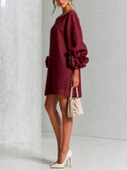 AMPARO | Vestido corto con botones de flor y mangas abullonadas