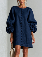 AMPARO | Vestido corto con botones de flor y mangas abullonadas