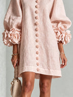 BÁRBARA | Vestido corto floral rosa con botones y mangas de flor