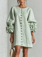 Floral Button-down Mini Dress With Striking Floral Cuffs