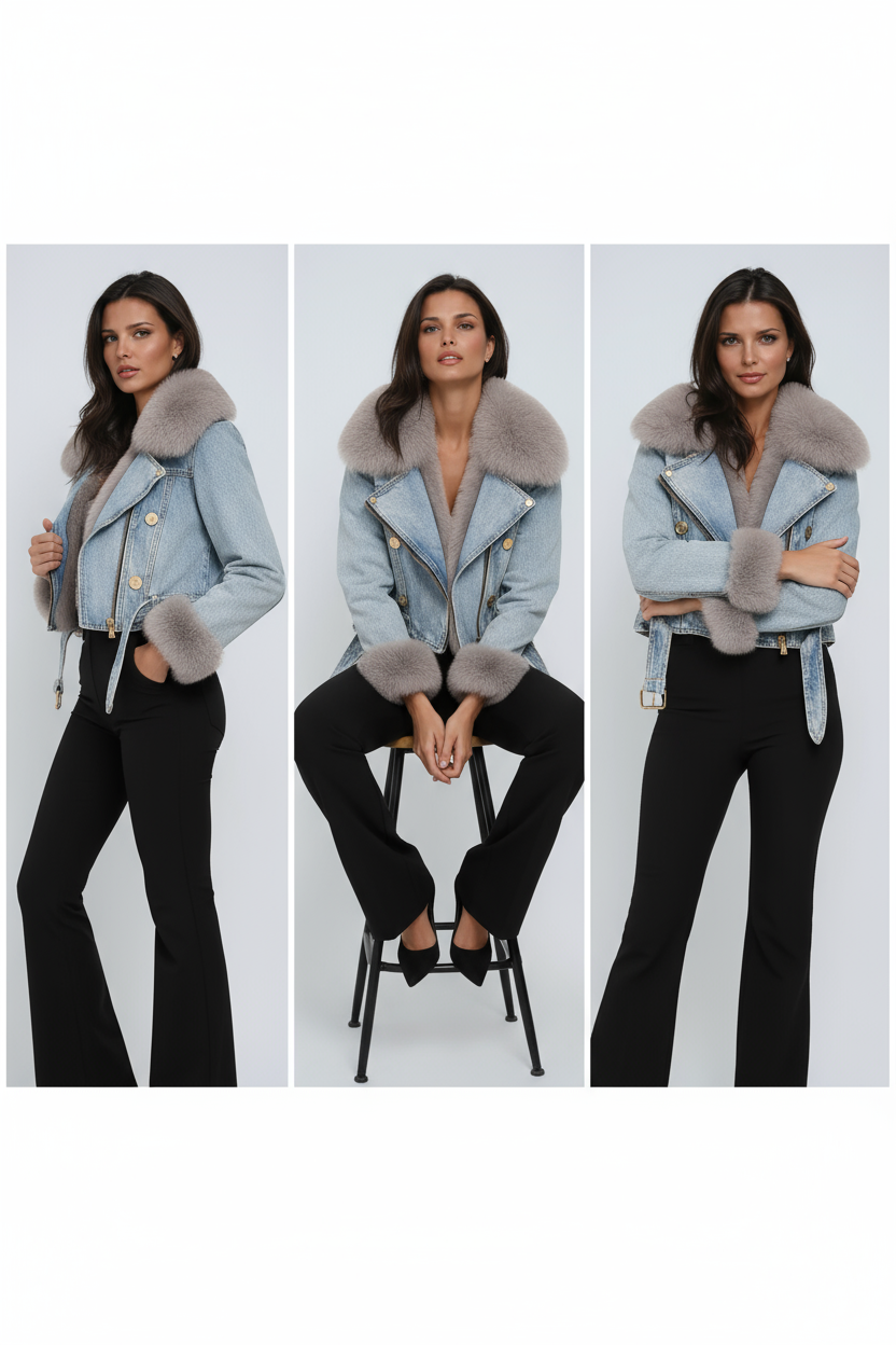 Amara — Chaqueta Denim Cálida Forro de Pelo | Edición Lujo