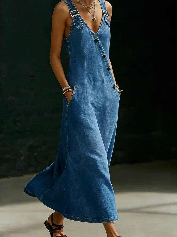 Vera | Lungo abito in denim con bottoni