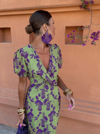 GUADALUPE | Vestido midi de estampado floral con escote envolvente