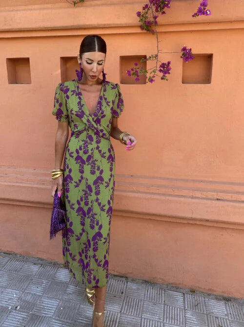 GUADALUPE | Vestido midi de estampado floral con escote envolvente