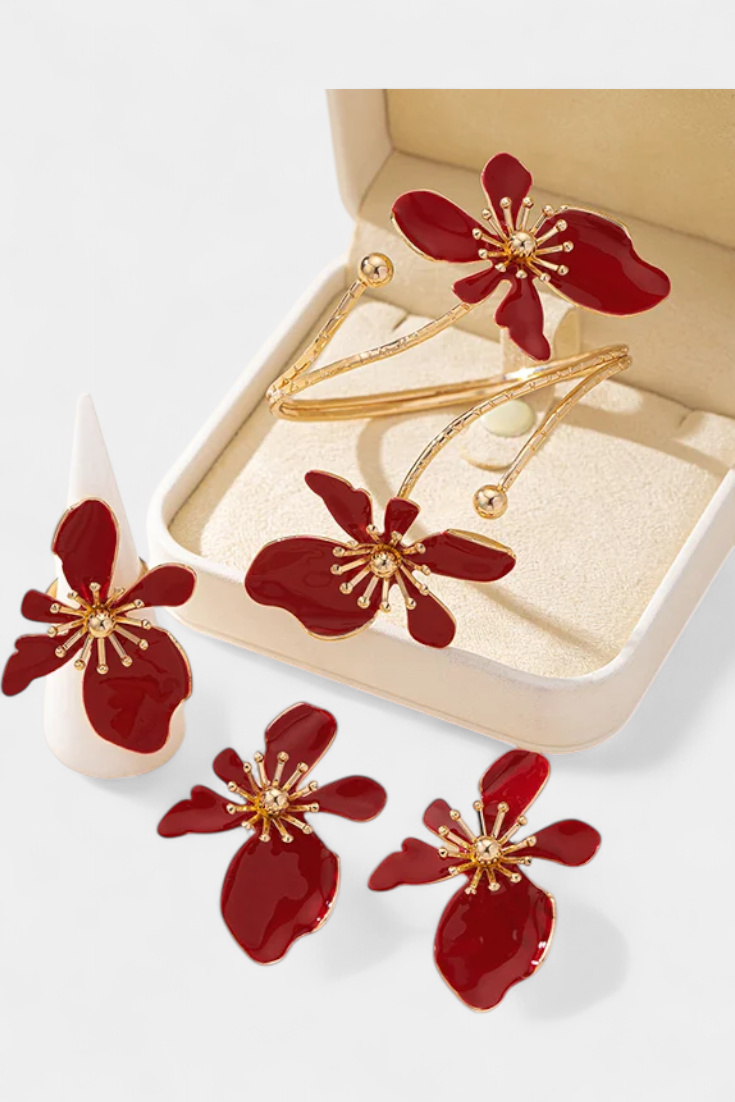Set Floral — Set Pulsera, Pendientes y Anillos | Joyería