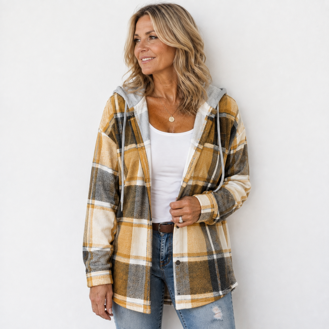 CAYETANA | Chaqueta de cuadros con capucha