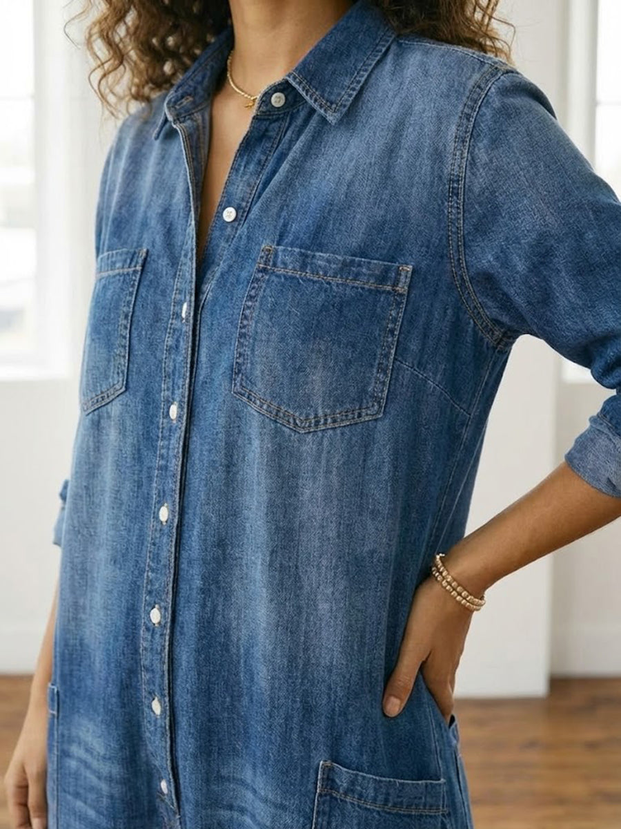 Diana | Vintage jumpsuit in denim cotone morbido lavato con bottoni