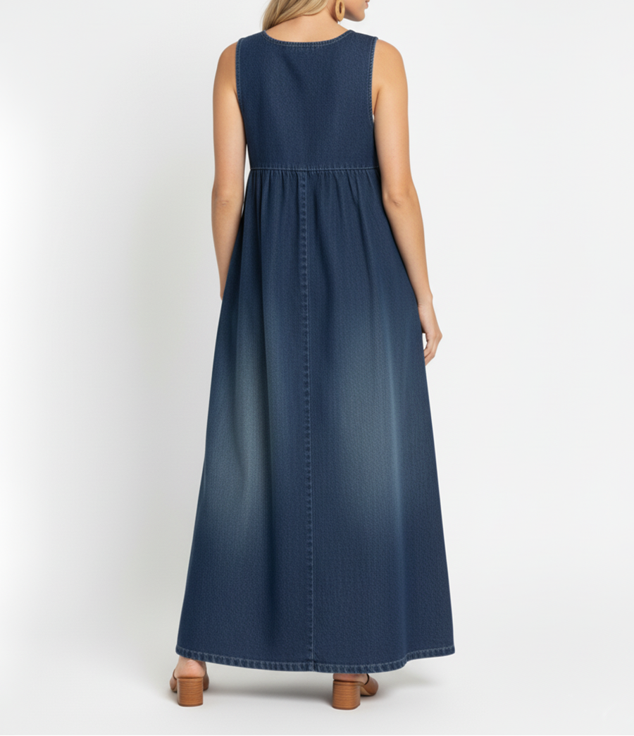 Karen | Vestito Lungo in Denim Lavato Vintage con Tocco di Cotone Morbido