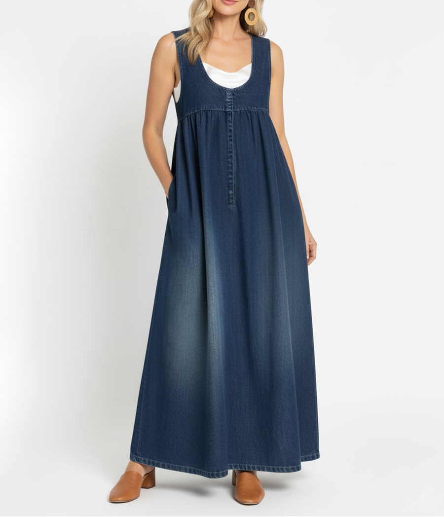 Karen | Vestito Lungo in Denim Lavato Vintage con Tocco di Cotone Morbido