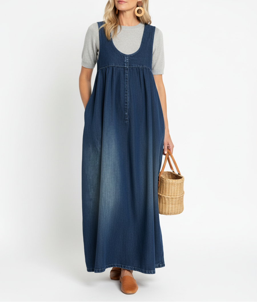 Karen | Vestito Lungo in Denim Lavato Vintage con Tocco di Cotone Morbido