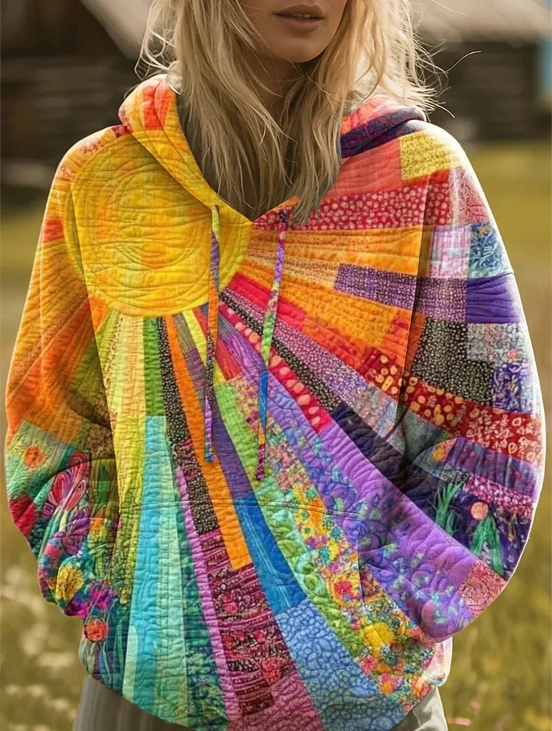 ELISENDA | Sudadera patchwork con capucha