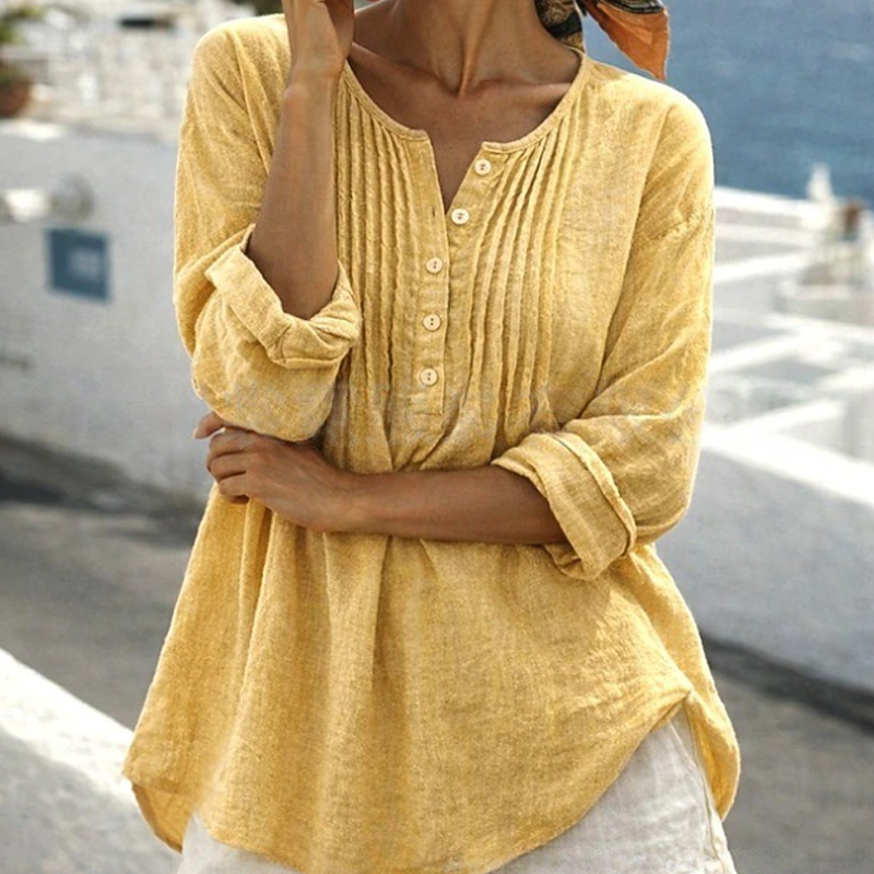 MIRANDA | Blusa de manga larga con pliegues y cuello Henley
