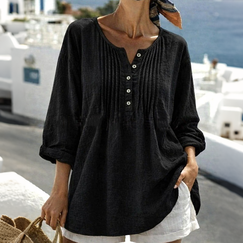MIRANDA | Blusa de manga larga con pliegues y cuello Henley