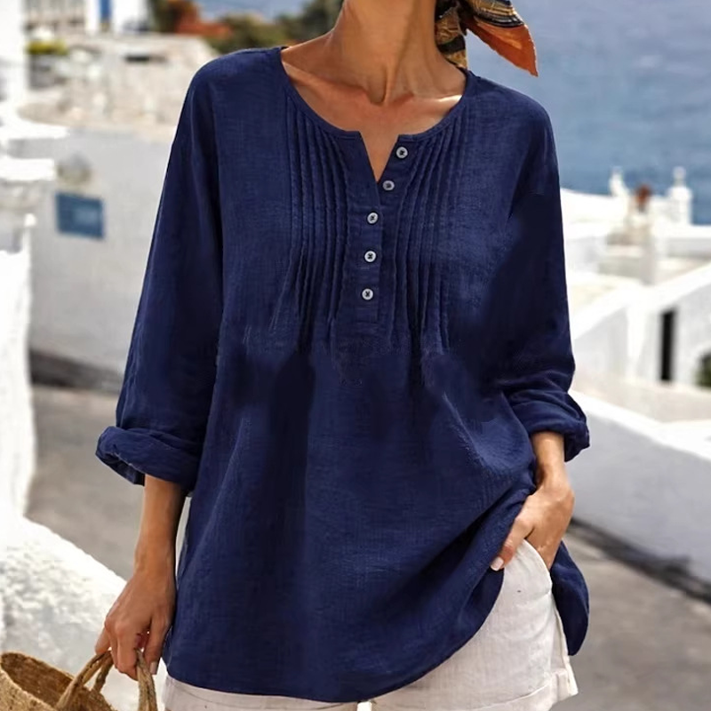 MIRANDA | Blusa de manga larga con pliegues y cuello Henley
