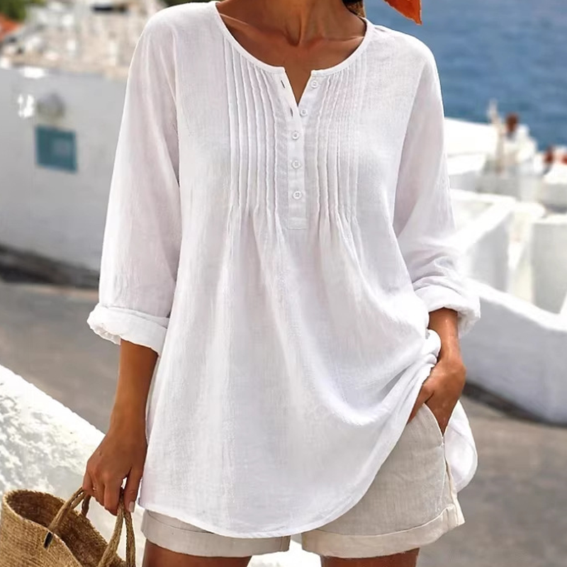 MIRANDA | Blusa de manga larga con pliegues y cuello Henley