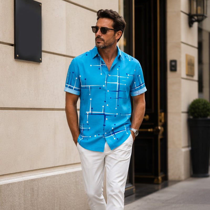 LUCAS | Camisa abotonada de corte informal y estampado geométrico para hombre