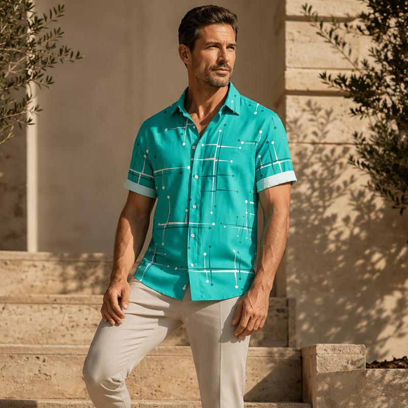 LUCAS | Camisa abotonada de corte informal y estampado geométrico para hombre