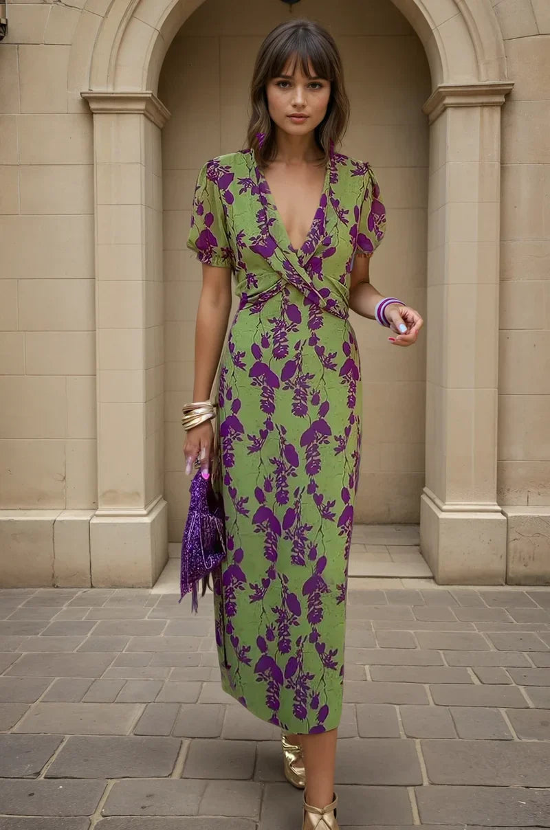 GUADALUPE | Vestido midi de estampado floral con escote envolvente