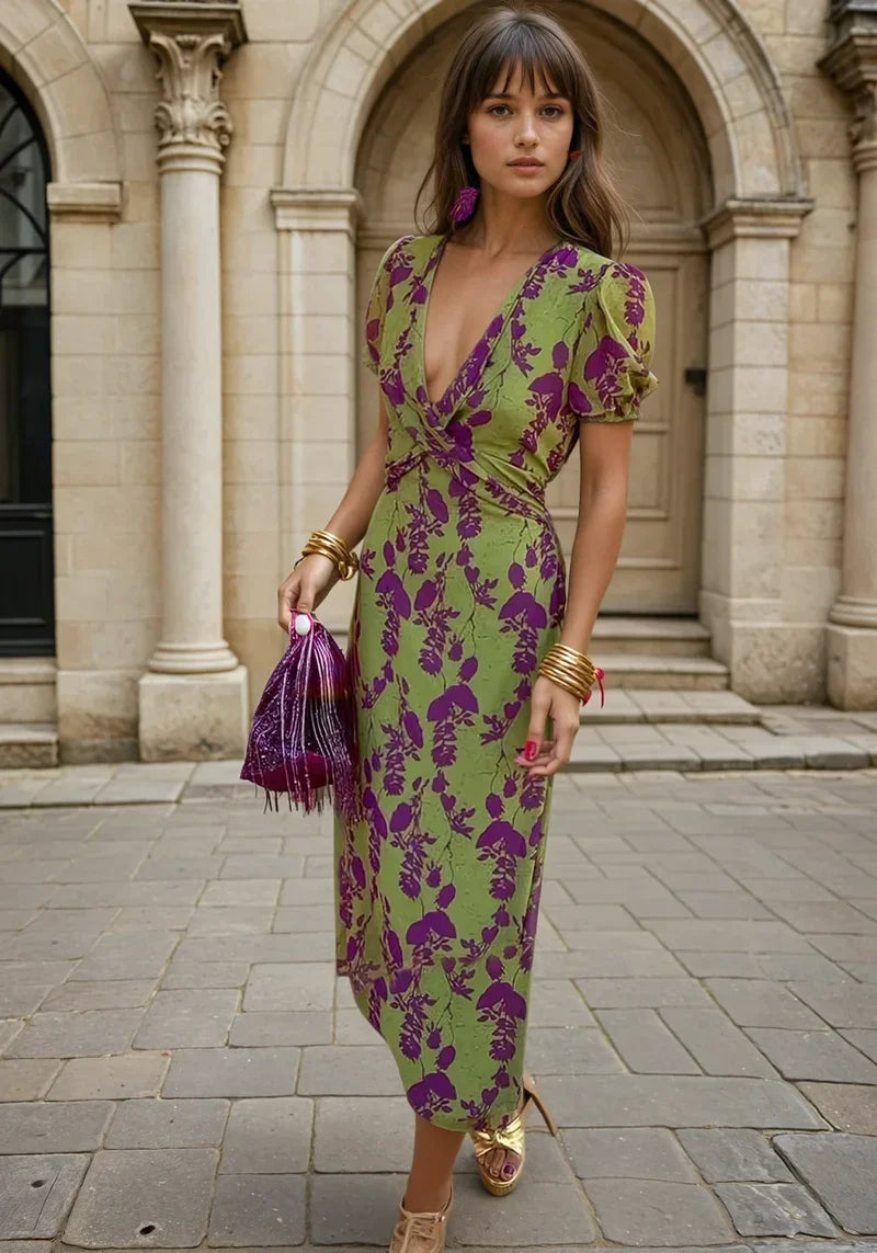 GUADALUPE | Vestido midi de estampado floral con escote envolvente