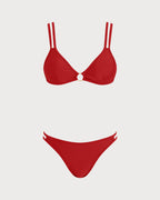 Red O-Ring Triangle Bikini Set