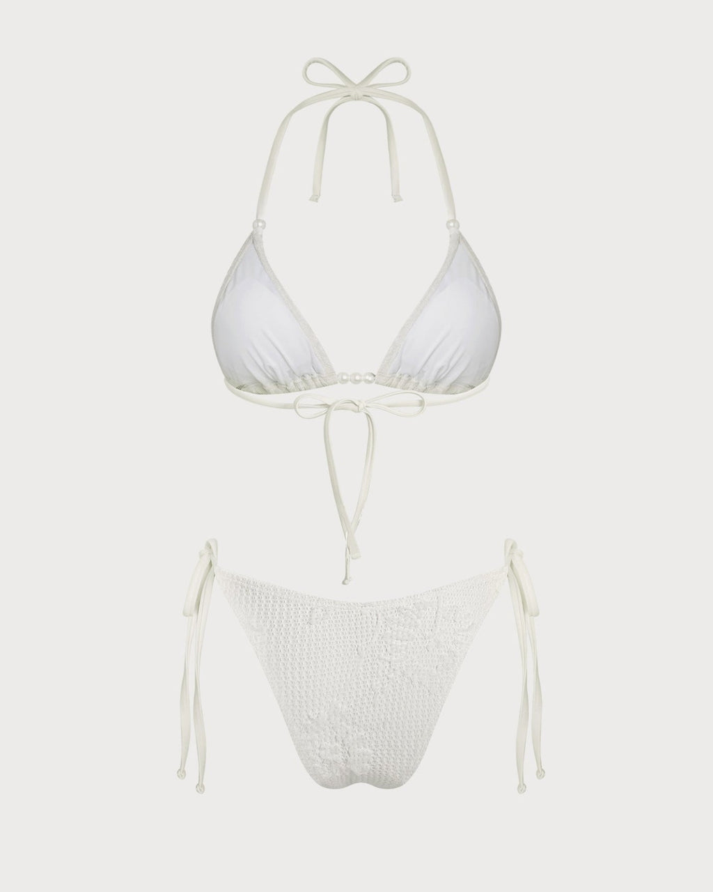 Off White Halter Drawstring Jacquard Bikini Set