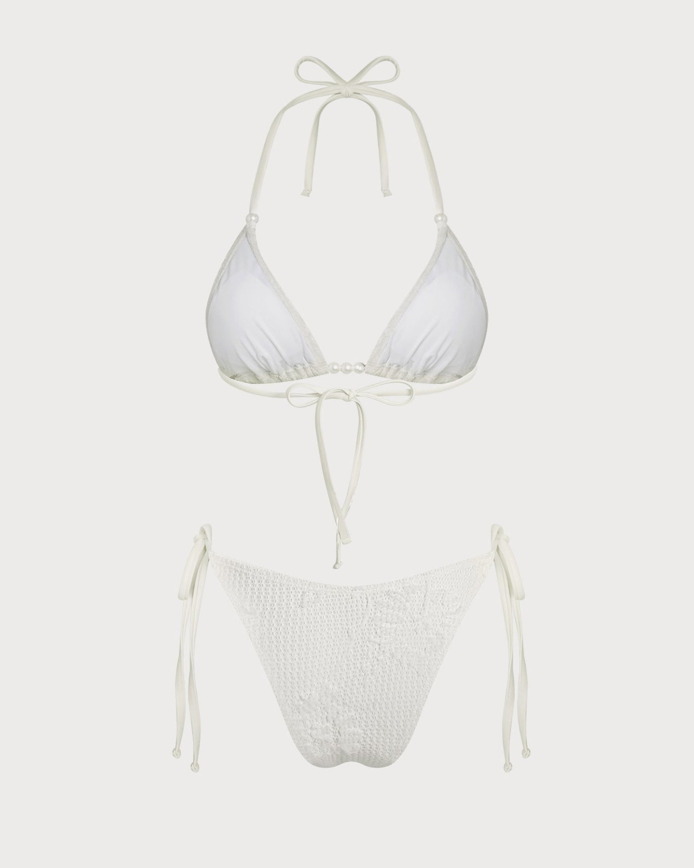 Off White Halter Drawstring Jacquard Bikini Set
