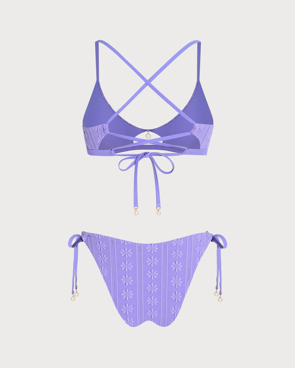 EMMA | Conjunto de bikini morado con cuello en U y estampado floral, con cordón ajustable
