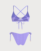 EMMA | Conjunto de bikini morado con cuello en U y estampado floral, con cordón ajustable