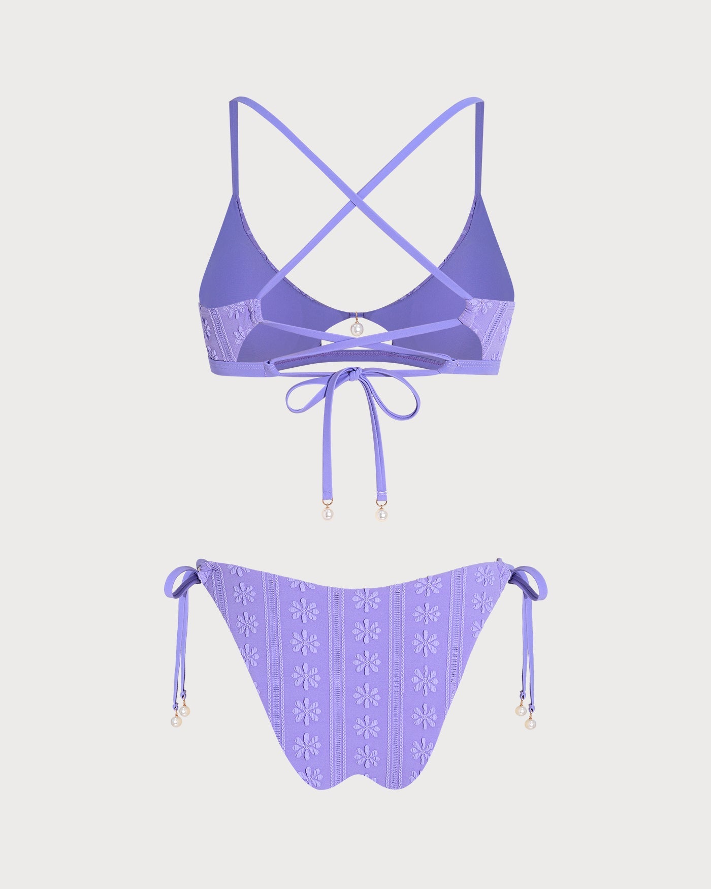EMMA | Conjunto de bikini morado con cuello en U y estampado floral, con cordón ajustable