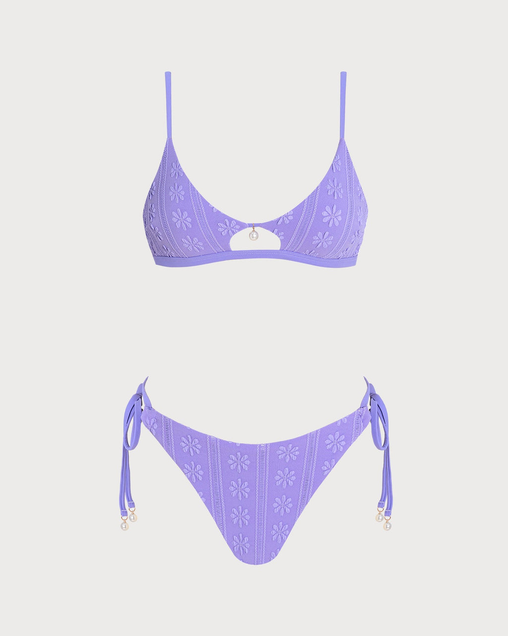 EMMA | Conjunto de bikini morado con cuello en U y estampado floral, con cordón ajustable