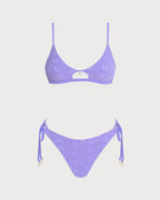EMMA | Conjunto de bikini morado con cuello en U y estampado floral, con cordón ajustable