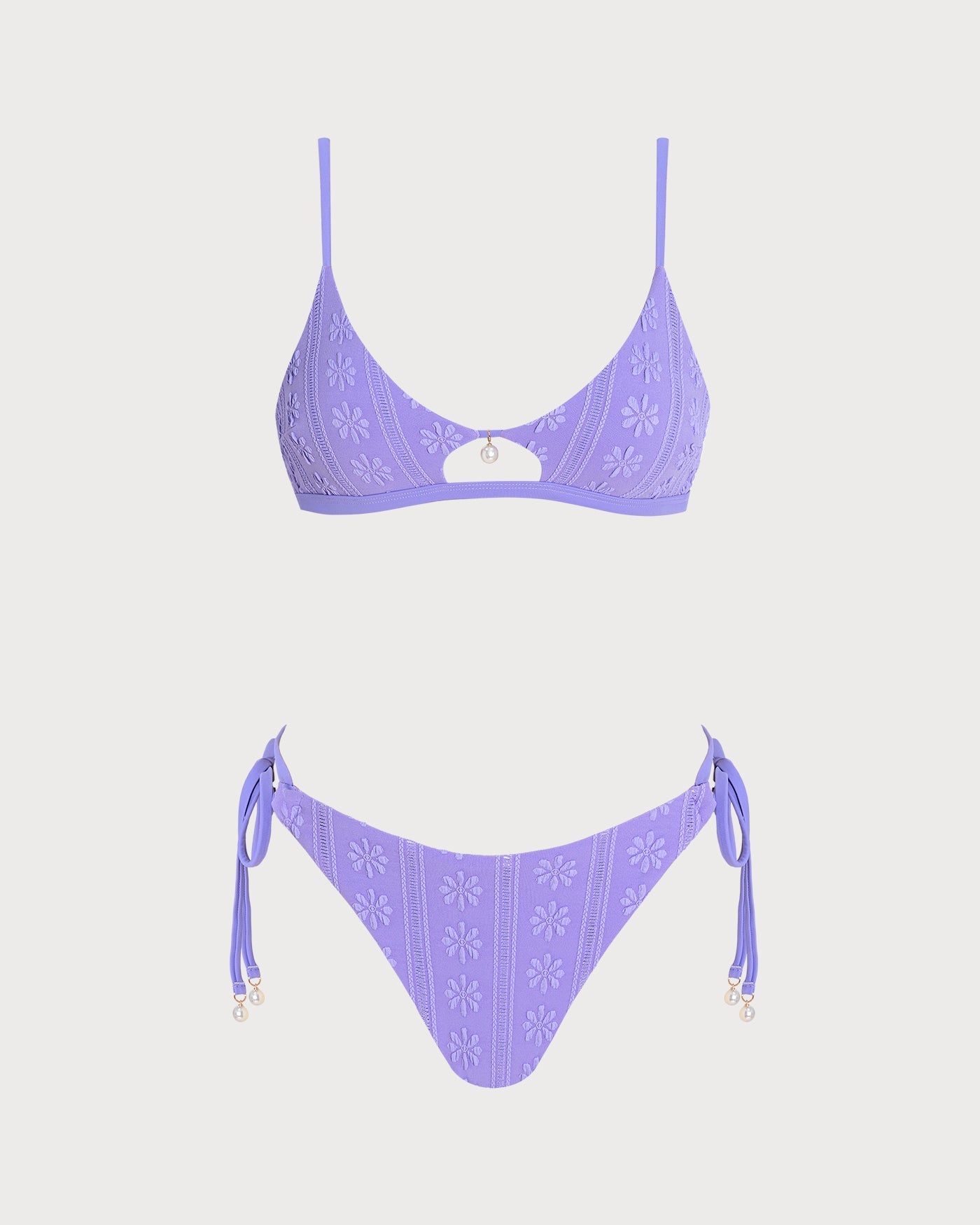 EMMA | Conjunto de bikini morado con cuello en U y estampado floral, con cordón ajustable