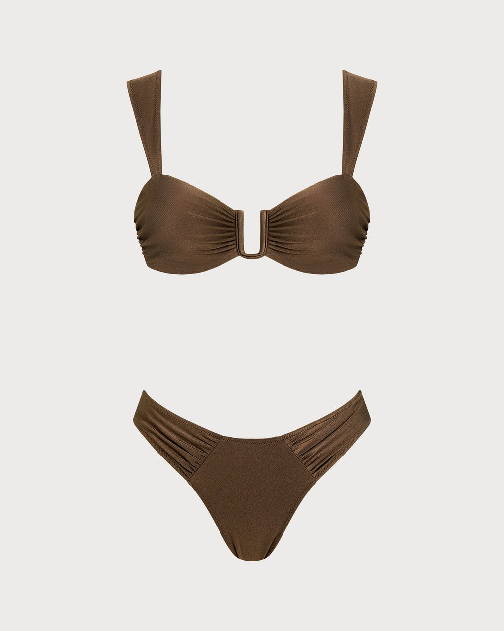 Brown Cut Out Drawstring Bikini Set