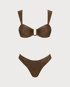 Brown Cut Out Drawstring Bikini Set