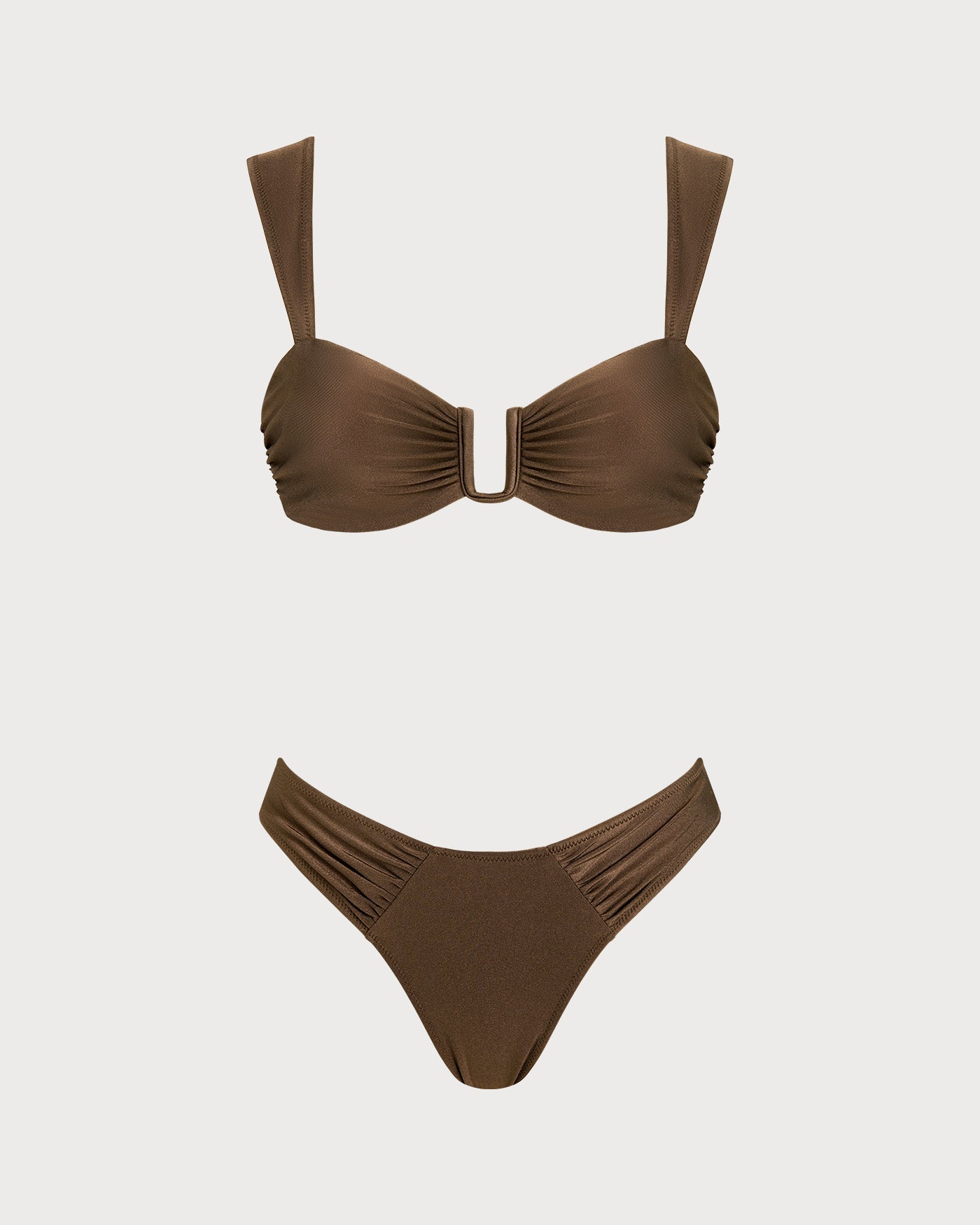 Brown Cut Out Drawstring Bikini Set