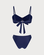 Blue Solid Triangle Bikini Set