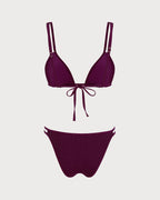 Wine Red Lurex Triangle Bikini Set