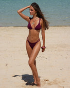 Wine Red Lurex Triangle Bikini Set
