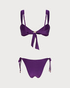 Purple Triangle Drawstring Bikini Set