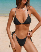 Black Tie Rhinestones Triangle Bikini Set