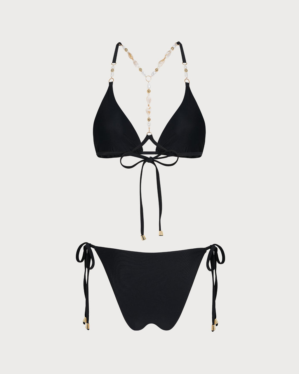 Black Tie Rhinestones Triangle Bikini Set