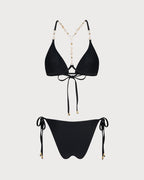 Black Tie Rhinestones Triangle Bikini Set