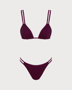 Wine Red Lurex Triangle Bikini Set