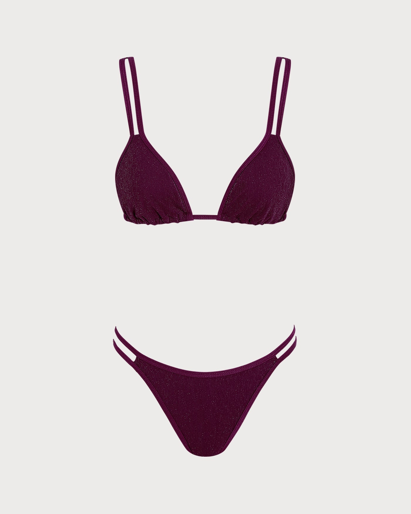 Wine Red Lurex Triangle Bikini Set